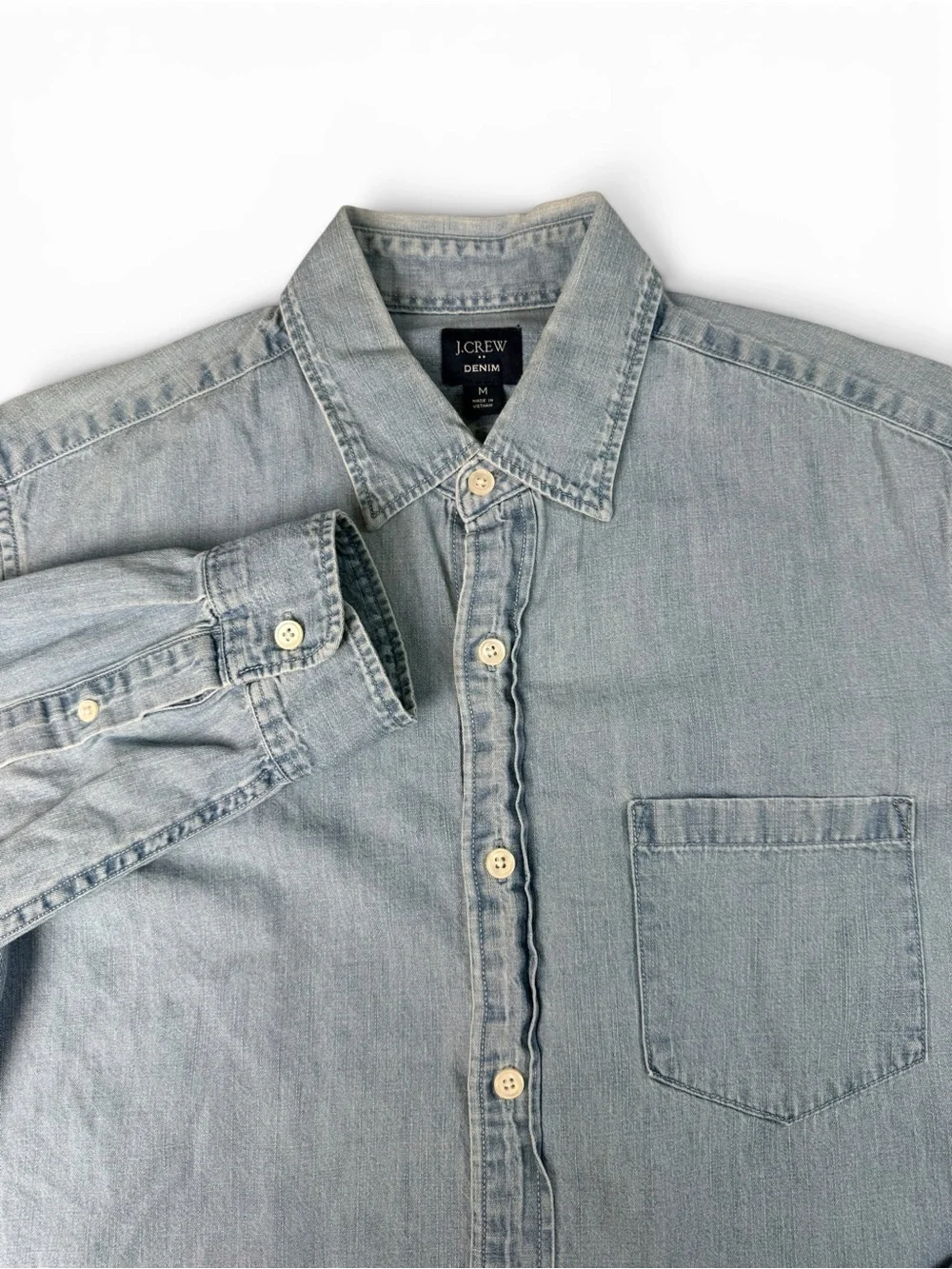 J.Crew Denim Men’s Medium Chambray Shirt Light Wash Long Sleeve 100% Cotton